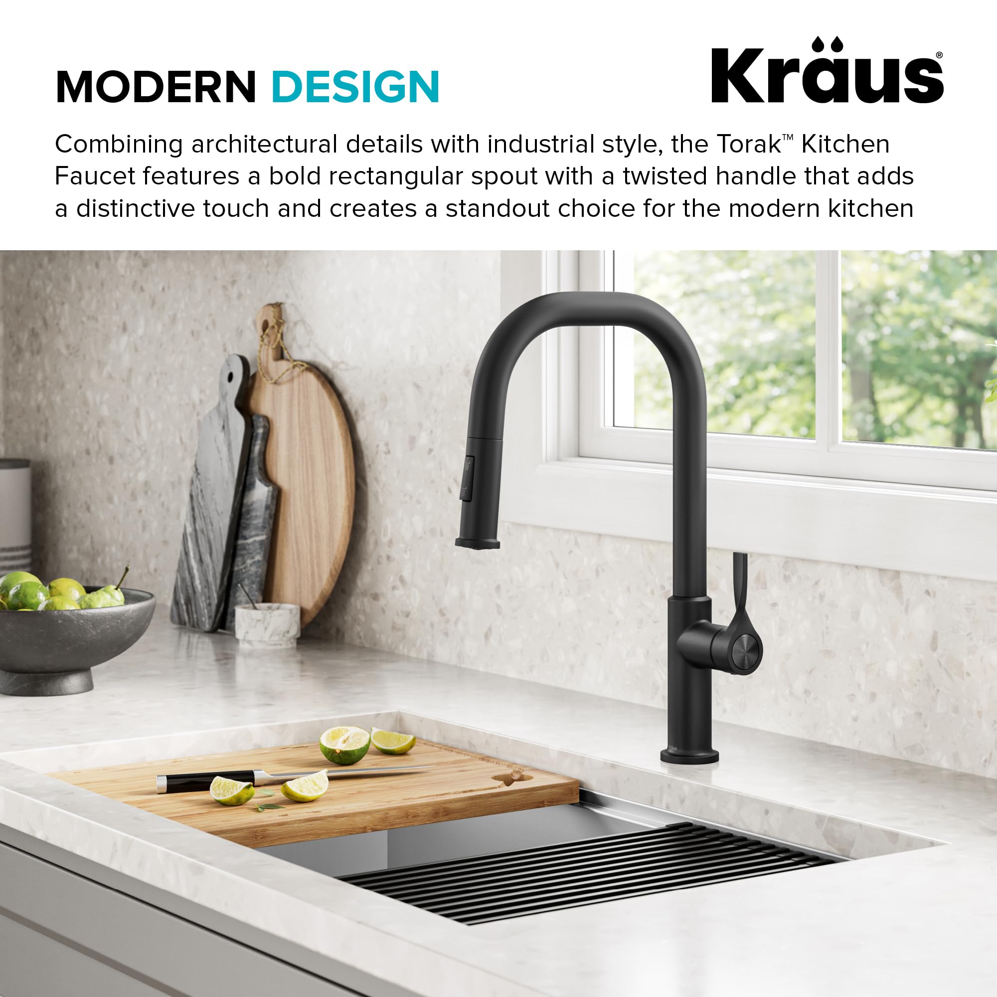 KRAUS Torak Pull Down Kitchen Faucet in Matte Black with Commercial Style Spring Spout, 2 Function Sprayer, Pre-Attached Water Lines, and Mounting Hardware, KPF-2635MB