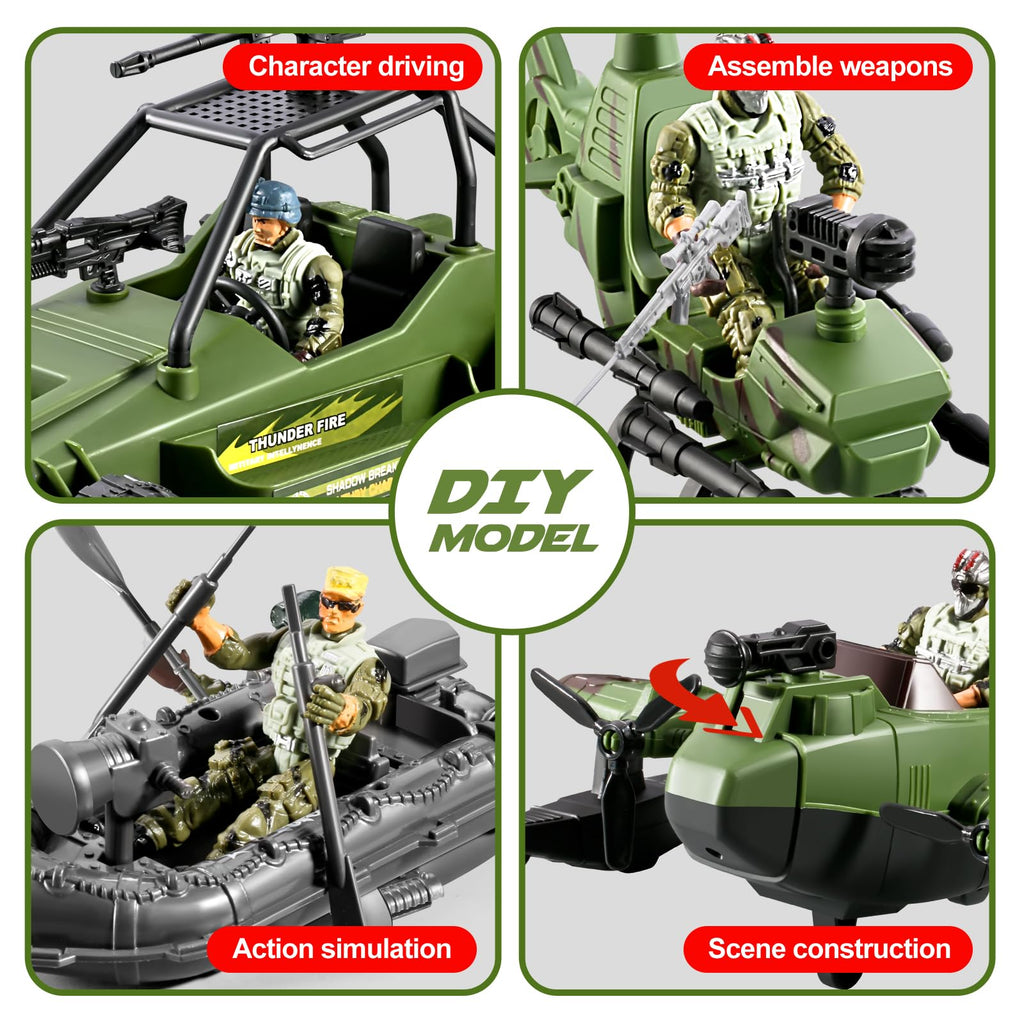 56-in-1 Army Men Toys for Boys 4-7 6-8 8-12, Military Truck/Helicopter/Kayak Boat/Motorcycle/Army Men Action Figures/Weapon Gears, Army Toys for Boys Kids Birthday Gifts Party Favors