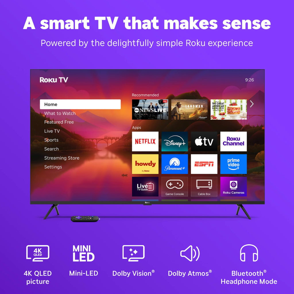 Roku Smart TV – 55-Inch Plus Series, Mini-LED TV – RokuTV with Enhanced Voice Remote – Flat Screen 4K QLED Television with Dolby Vision & Wi-Fi for Streaming Live Local News, Sports