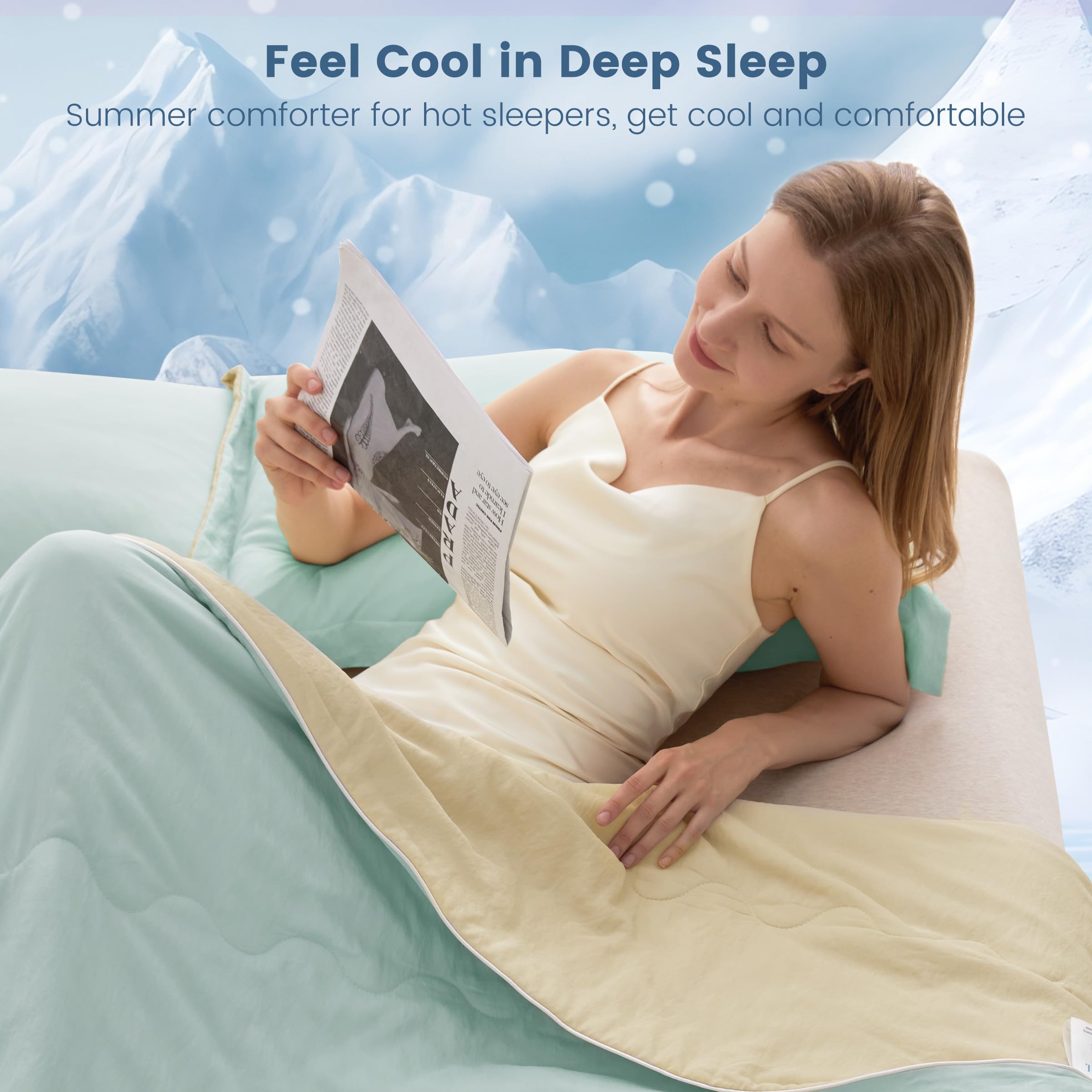SNOWMAN Cooling Comforter Twin XL Size Double-Sided, Soft Cooling Blanket for Hot Sleepers, Cold Touch Fabric Summer Quilt, Lightweight Q-Max>0.4 Silk Smooth (Blue/Grey, 60"x90")