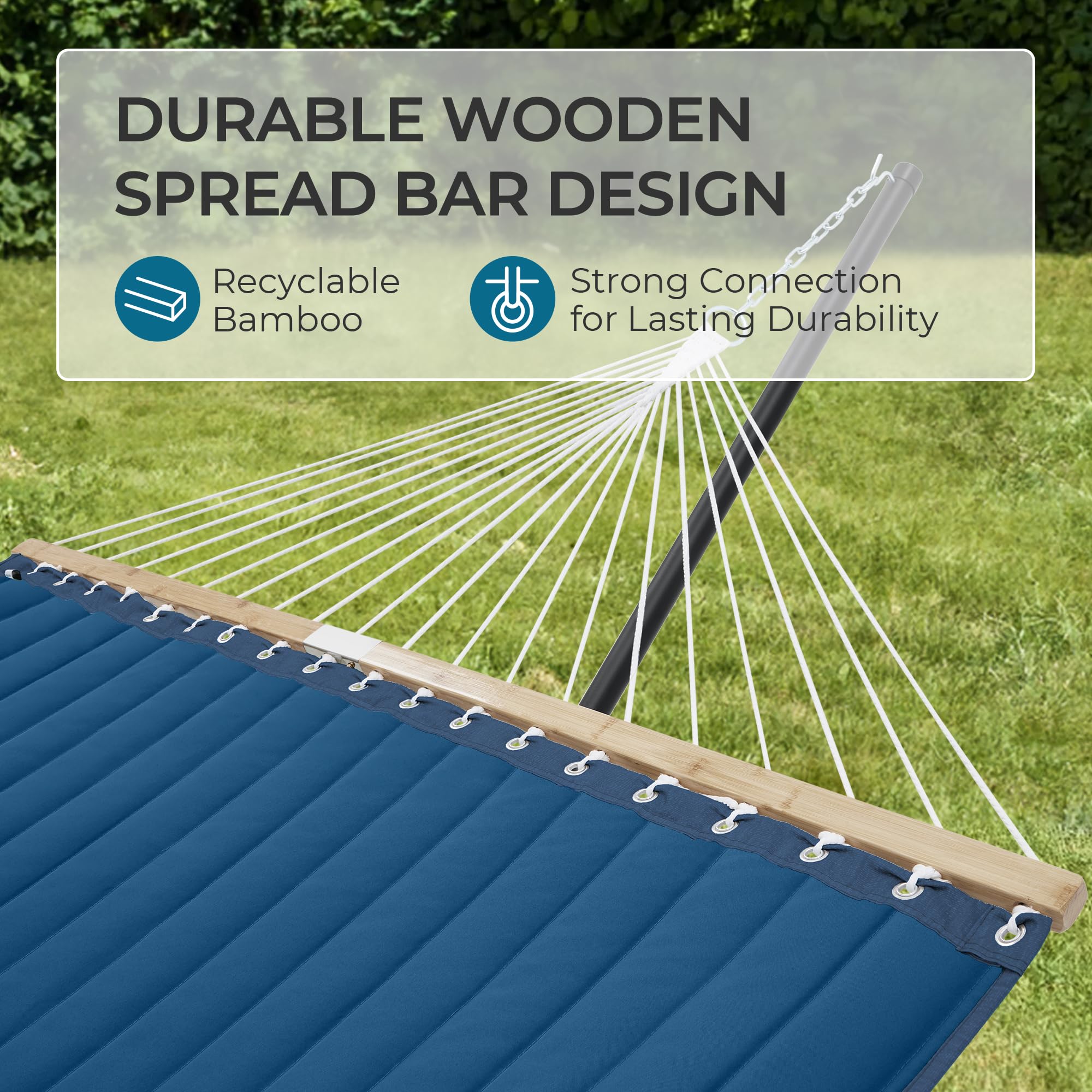 SUPERJARE Hammock with Stand, 2 Person Quilted Outdoor Hammock, Detachable Pillow & Bamboo Spreaders, Portable Hammock with Carrying Bag, Heavy Duty Stand, Perfect for Outside, Patio, Aqua Blue