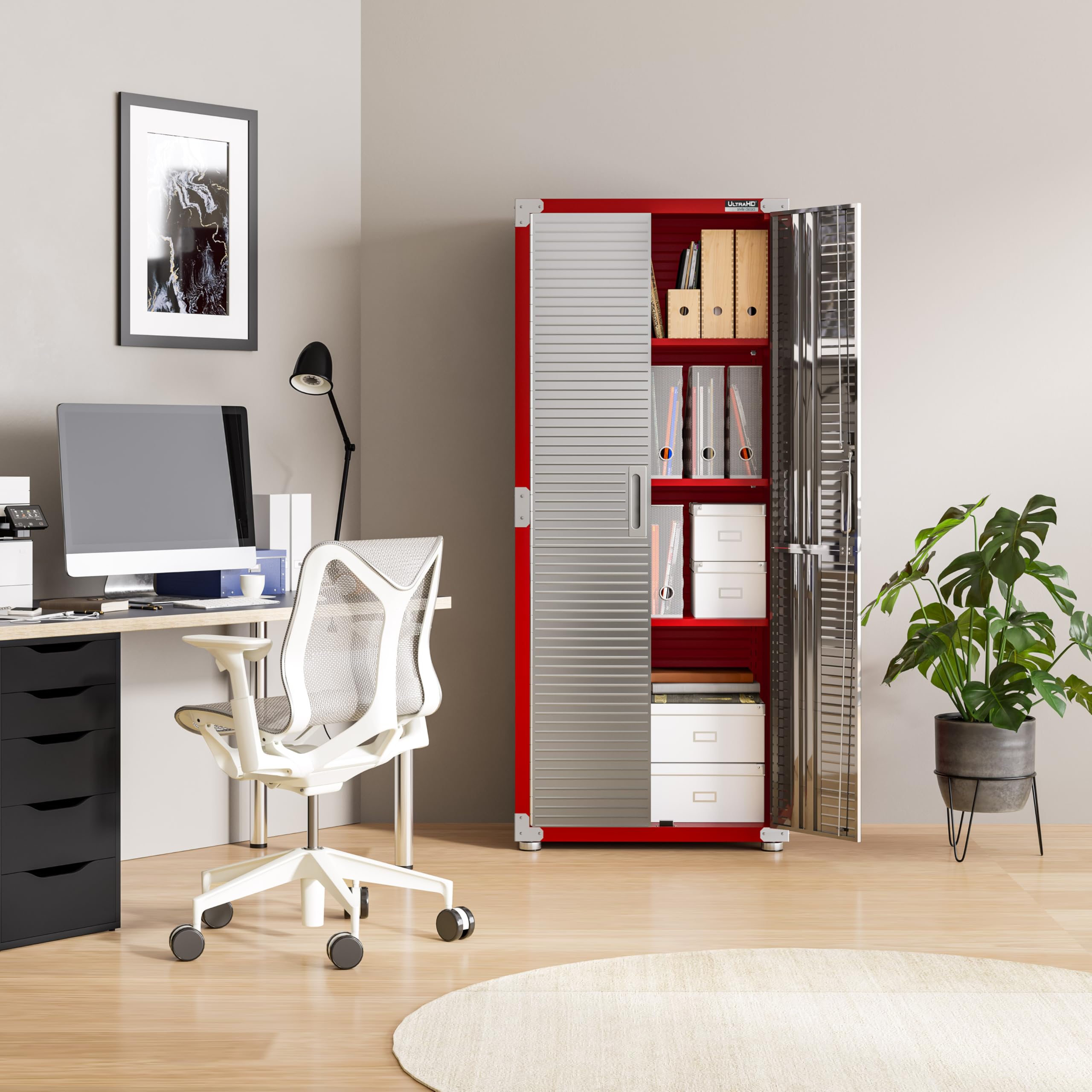 Seville Classics UltraHD Solid Steel Lockable Metal Storage Cabinet Locker Organizer, w/Adjustable Shelves for Garage, Warehouse, Office, Classroom, Granite, 30" W x 18" D x 72" H