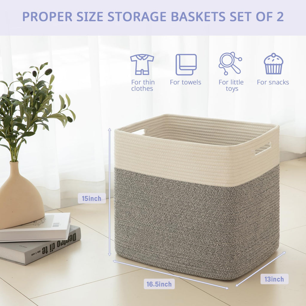 OIAHOMY Storage baskets for Shelf, Toy Storage Basket, Collapsible Storage Bins, Blanket Basket Living Room, Closet Storage for Bedroom, 15 x 9.8 x 11.8 Inches-Pack of 2-Brown, FSB-H-P-02