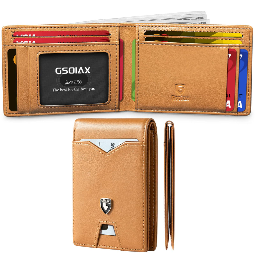 GSOIAX Slim Wallet for Men Rfid Blocking Leather Bifold Front Pocket Carbon Fiber Men's Money Clips Credit Card Holder With Gift Box