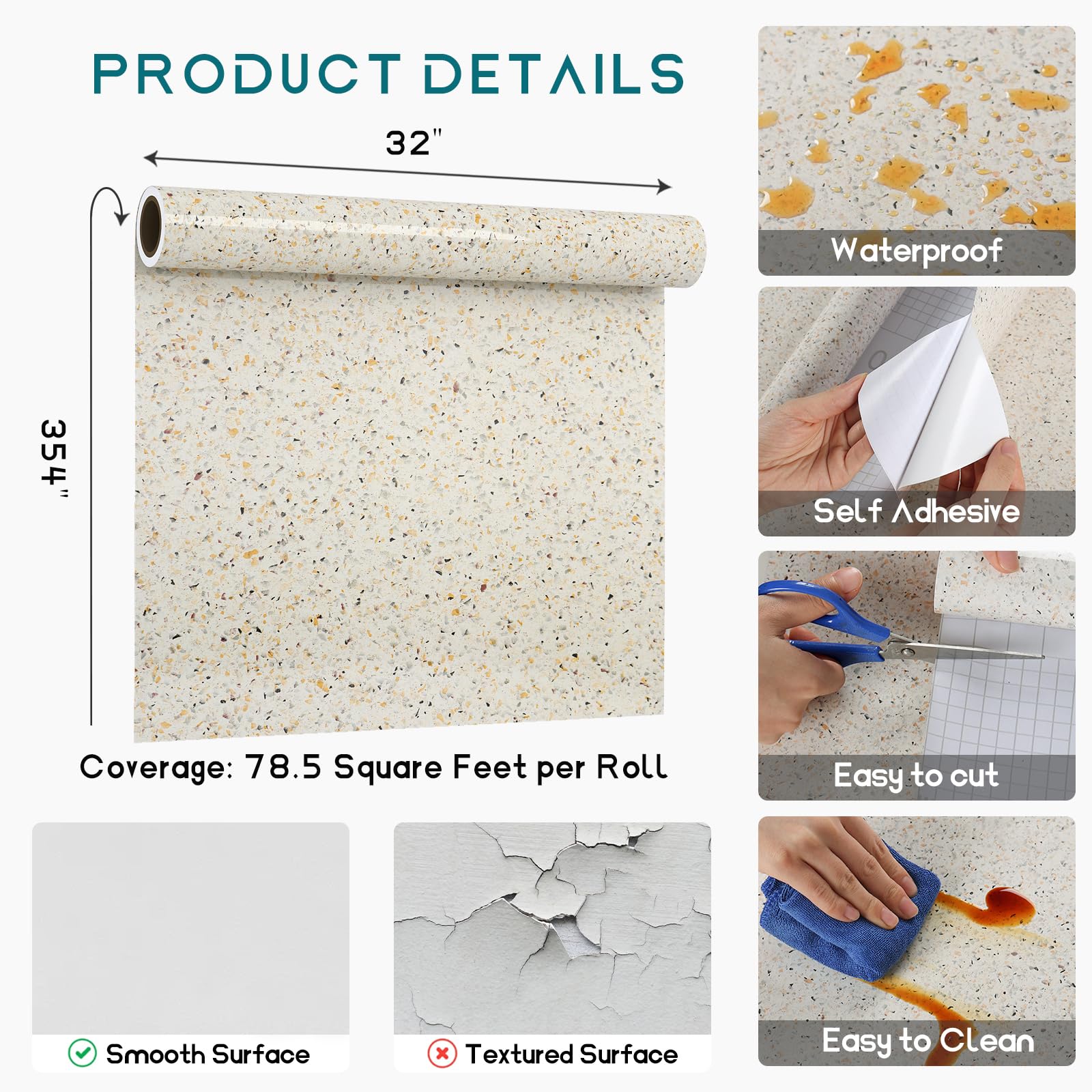 VEELIKE 15.7''x118'' Granite Contact Paper for Countertops Waterproof Self Adhesive Granite Wallpaper Peel and Stick Countertops for Kitchen Bathroom Counter Top Removable Decorative Vinyl Film