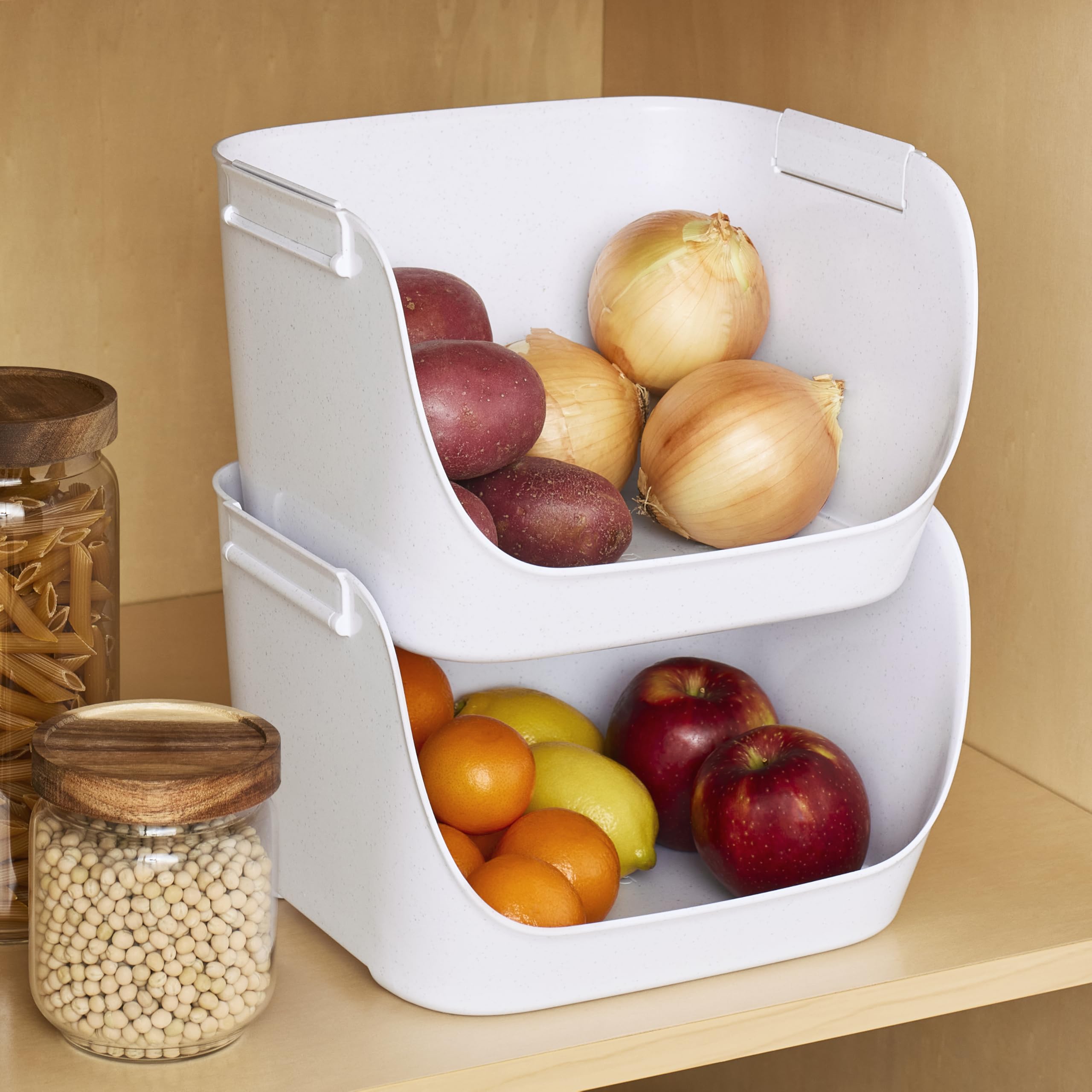 YouCopia ShelfBin Packet Organizer, 4-Tier Stairstep Raised Divided Bin, BPA-Free Storage Caddy for Kitchen Pantry and Cabinet Organization, Tea Bags, Medicine, and More