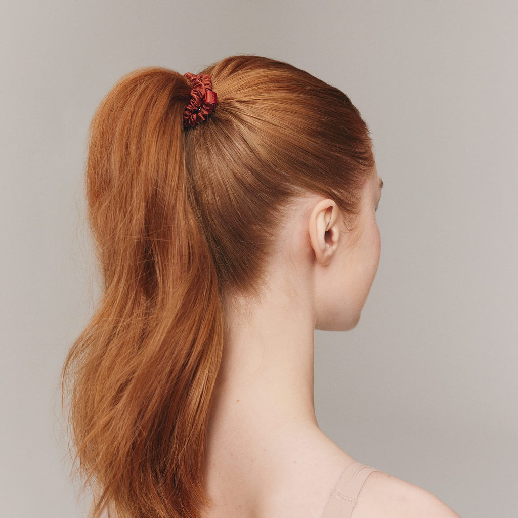 Slip Silk Hair Ties — Skinny Silk Auburn Scrunchies, No Damage, No Crease, Anti-Breakage |100% Mulberry Silk | All Hair Types | Made with Proprietary Slipsilk™ | Set of 4