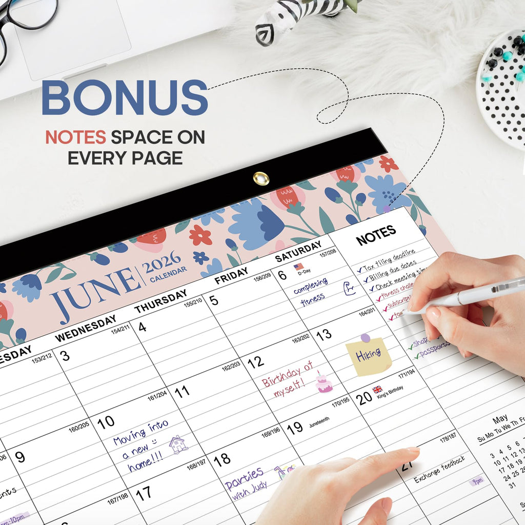 Desk Calendar 2026-2027, 21-Month Calendar Runs Until June 2027, Large 17" x 12" Monthly Desktop & Wall Calendar for Home & Office - Floral