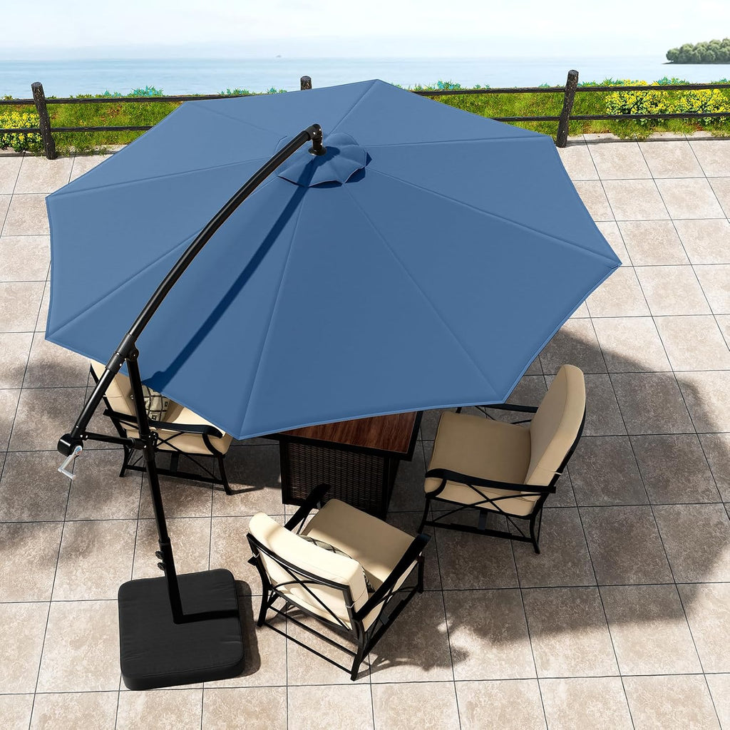 OLILAWN 10ft Patio Umbrella with Base Included, Outdoor Offset Cantilever Umbrella w/Upgraded Yarn-dyed Fabric Shade, Sturdy 8 Rids, Easy Tilt Adjustment, for Pool Deck Porch Backyard Garden,Navy Blue