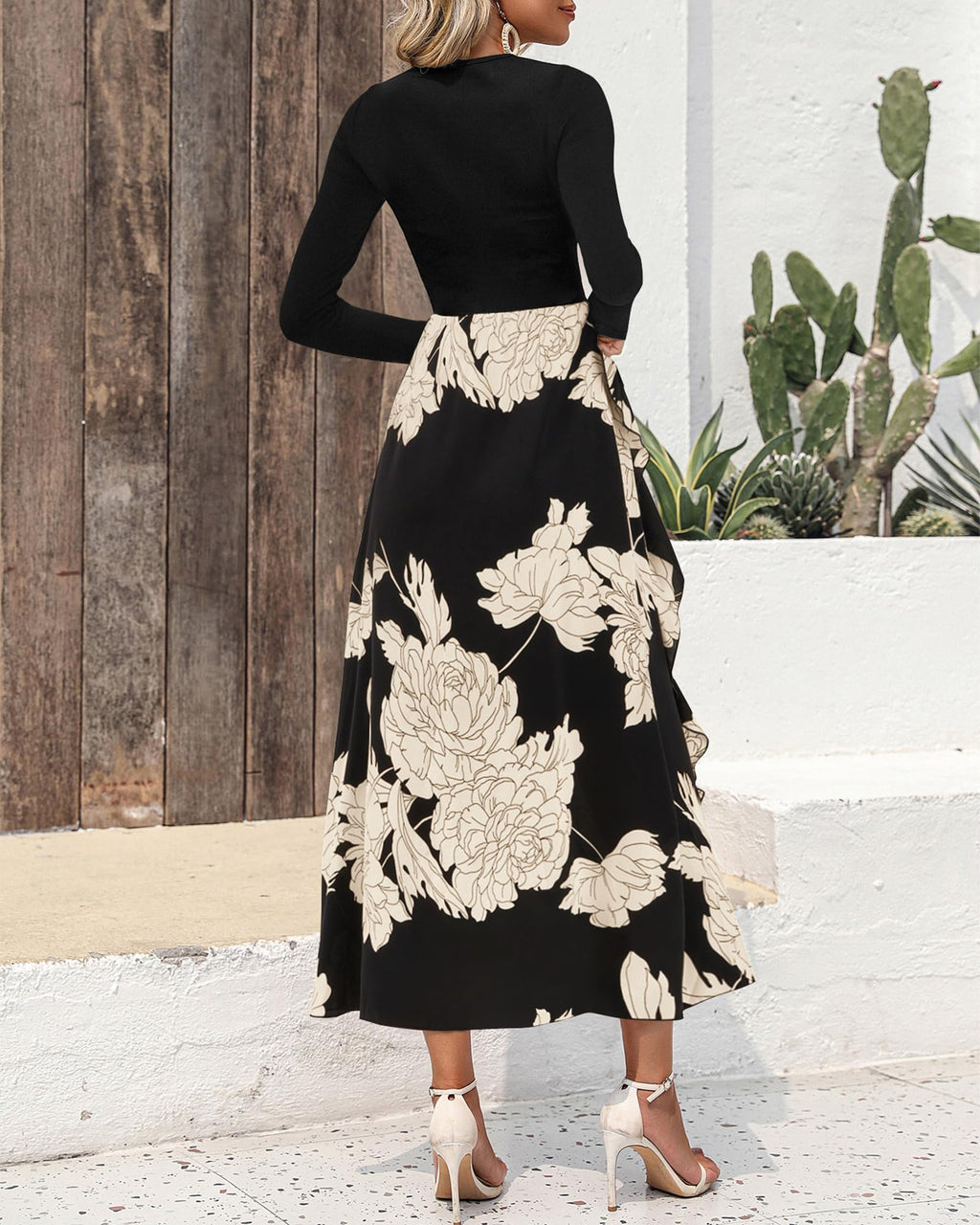 BTFBM Womens Floral Maxi Dress Fall 2025 Casual Crewneck Long Sleeve Ruffle Flowy Cocktail Wedding Guest Dresses