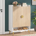 Tribesigns Shoe Cabinet with Doors, 7-Tier Shoe Storage Cabinet with Adjustable Shelves, Wooden Shoes Rack Shoe Storage Organizer for Entryway, Hallway, Closet, Living Room, Black