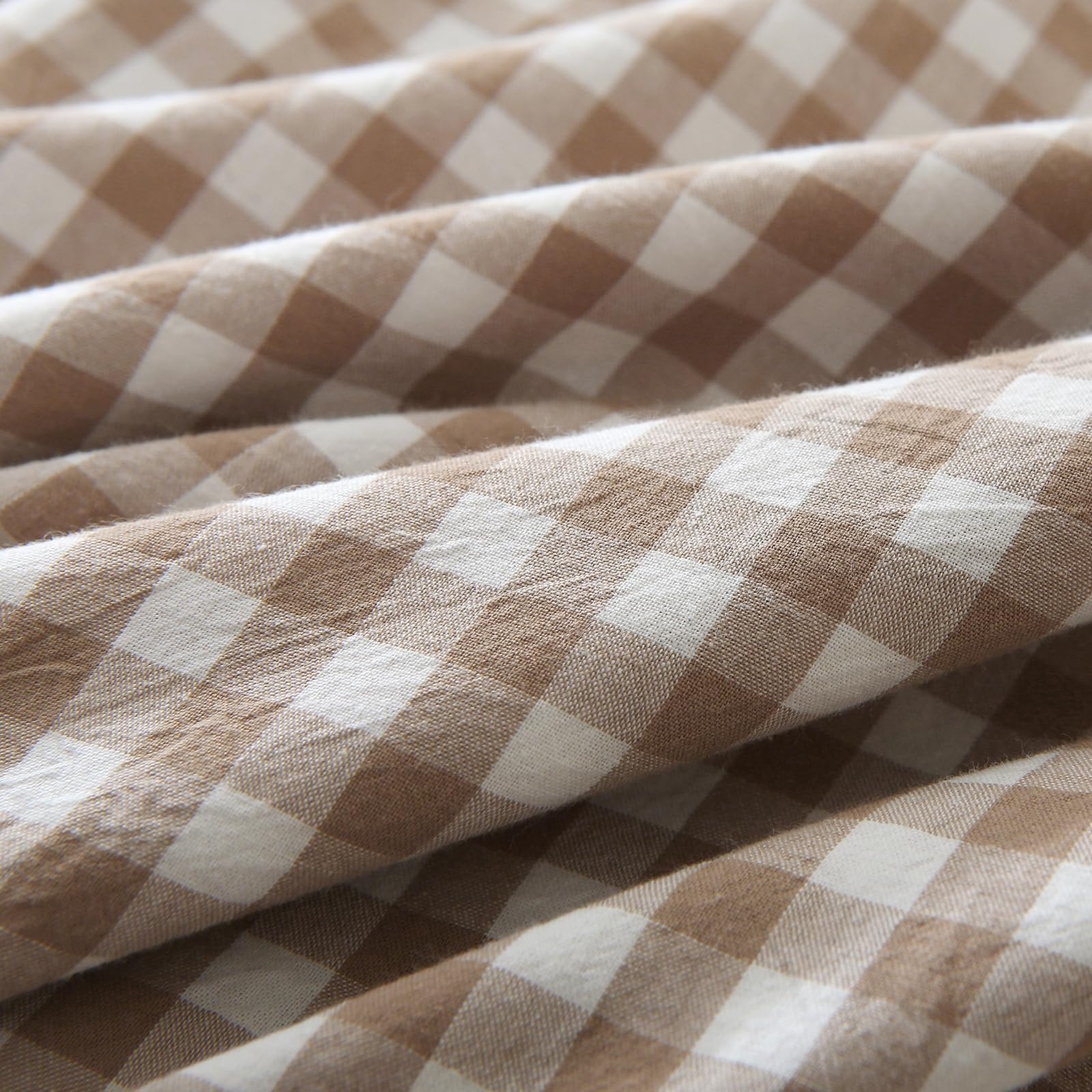 Silnuo Green/White Plaid Ruffled Queen Size Pillow Shams Set of 2,Washed Cotton Shabby Checkered Gingham Farmhouse Bed Pillow Covers 20"x30"