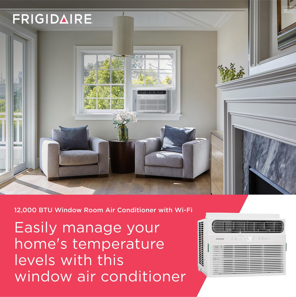 Frigidaire 8,000 BTU Smart Window Air Conditioner with Wi-Fi, Cools Up to 350 Sq. Ft., Remote Control, Quiet Operation, Eco Mode, 3 Fan Speeds, White