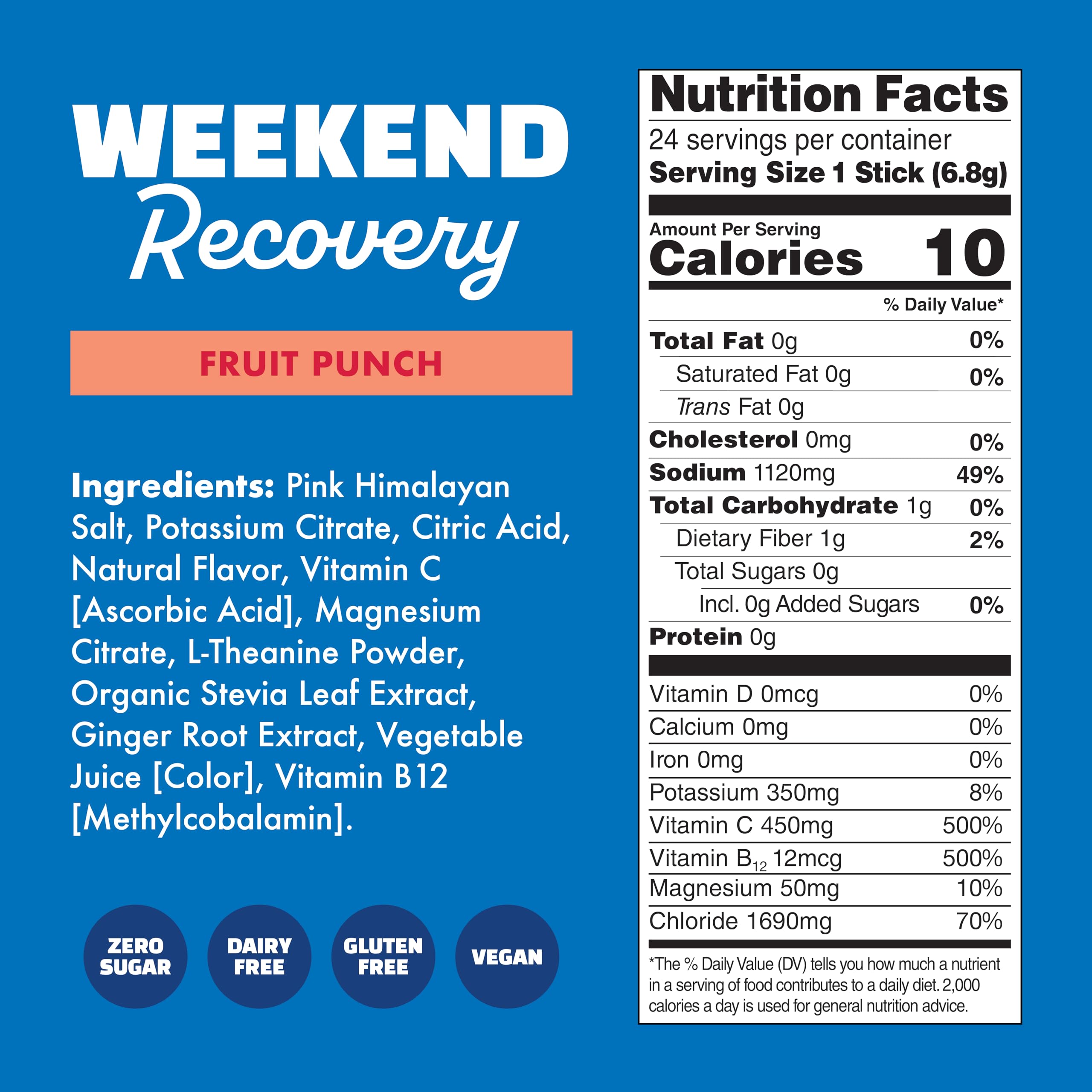 Waterboy - Weekend Recovery, Blue Raspberry, Sugar Free Electrolytes Powder Drink Mix - 24ct Hydration Packets