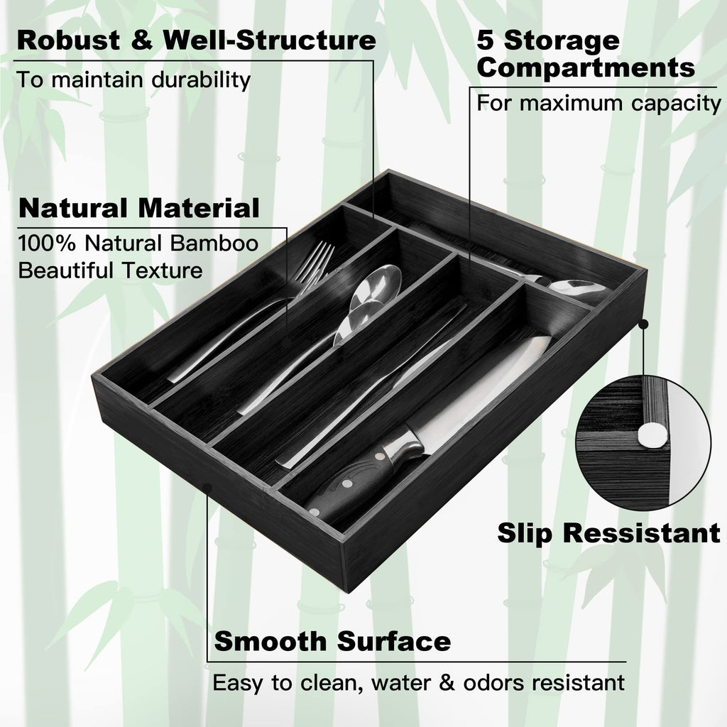 Acacia 4 Slot Silverware Drawer Organizer - Cutlery Holder with Flatware Tray