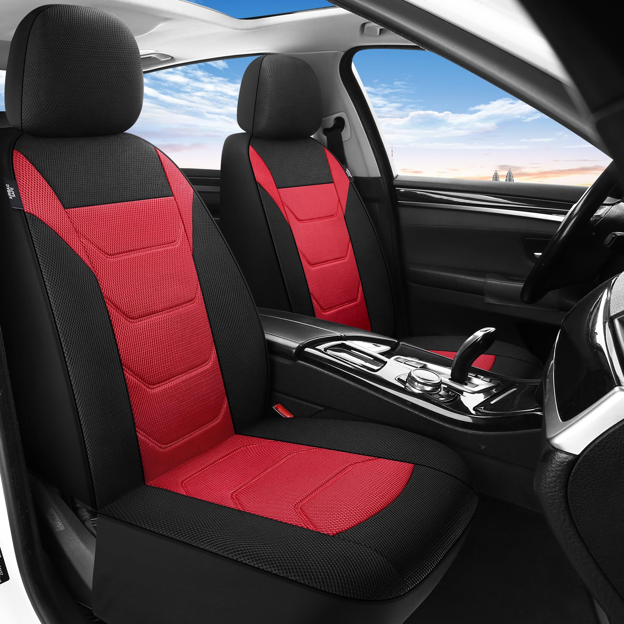 Pariiaotin 3D Air Mesh Car Seat Covers Front Sets Washable and Breathable Premium Cloth Automotive Vehicle Seat Covers for Cars Interior, Universal Fit for Most Cars, Sedan, Truck, SUV(Black)