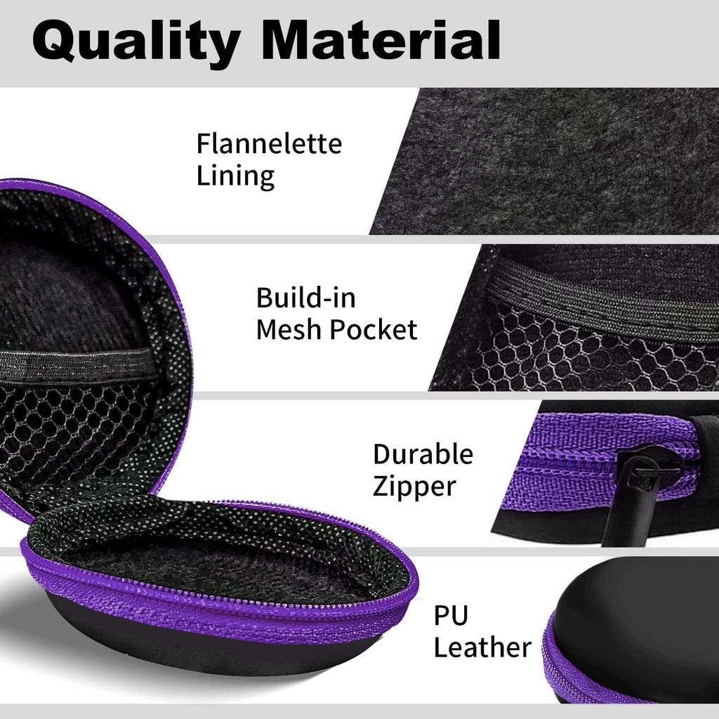 2Pack Oval Earbud Case Portable EVA Carrying Case Storage Bag Cell Phone Accessories Organizer with Carabiner for Earphone, Earbud, Earpieces, SD Memory Card, Camera Chips, Black/Purple