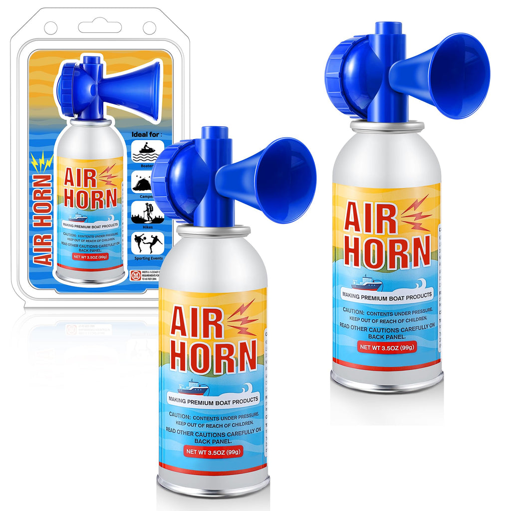 2 Pack 3.5oz Large Air Horn, 122DB Very Loud Air Horns Can, Marine Boat Horns for Safety, Meet Coast Guard, Fog Blow Horn Boat Accessories, Ideal for Boating, Camping, Hiking