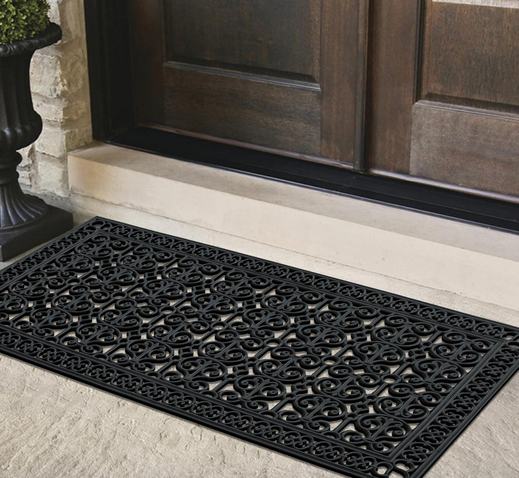 A1 Home Collections 19-LB Heavy Duty Rubber Doormat 24"×57" - Won't Blow Away | Outside Front Door Mat, Mud Dirt Scraper, Non-Slip Drainage Mat for Entryway Patio Garage, All-Weather, 100% Rubber Mats