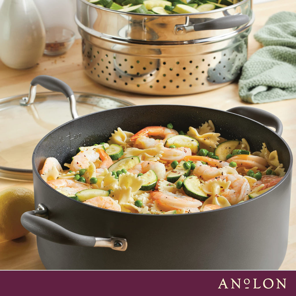 Anolon Advanced Home Hard Anodized Nonstick Sauce Pan/Saucepan with Straining and Lid, 2 Quart (2 Qt Straining Saucepan, Indigo)
