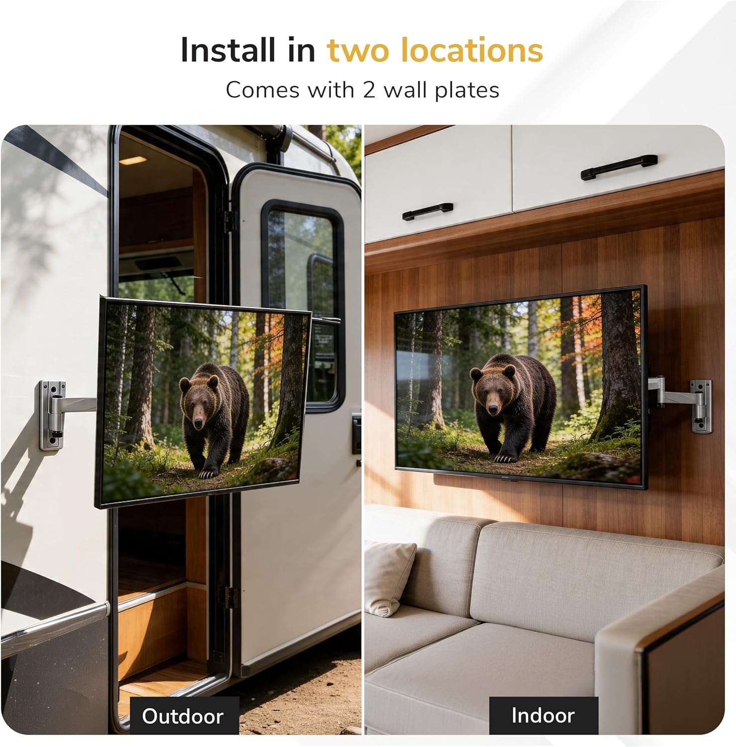 Mount-It! Locking RV TV Mount with Dual Wall Plates & Quick Release | Full Motion Rust-Resistant Aluminum Arm for Indoor & Outdoor Use in Camper, Trailer, RV | 13-42 Inch Screens, VESA 200 Compatible
