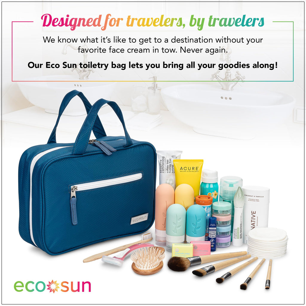 Eco Sun Hanging Travel Toiletry Bag — Designed in Hawaii — Water-resistant Travel Organizer for Bathroom Accessories (Black)