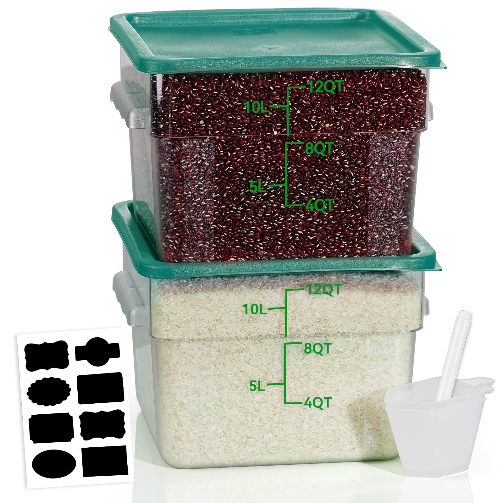 4QT NSF Food Storage Containers: 8 PCS [Food Grade][Hot&Cold Resistant] Commercial Clear Food Storage Containers with Lids for Restaurant Kitchen Proof Dough, Measuring Spoons Included(BPA FREE)