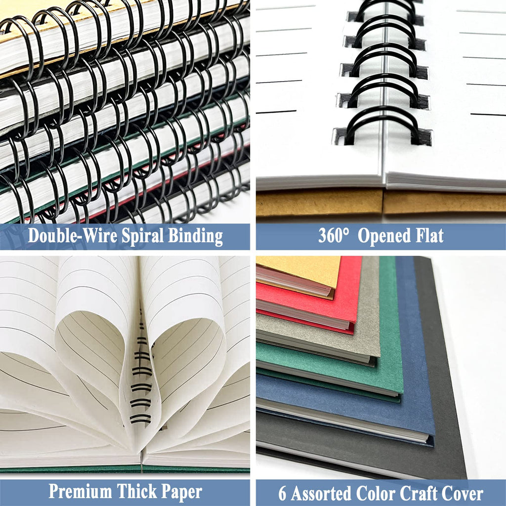 4Pack Small Spiral Notebook A5, 8.25x5.5” 120 Lined Pages Black & Red Wide Ruled Spiral Journal Bulk Blank Kraft Cover Spiral Bound Notebook & Writing Pads for Home Office Meeting Work Note Taking
