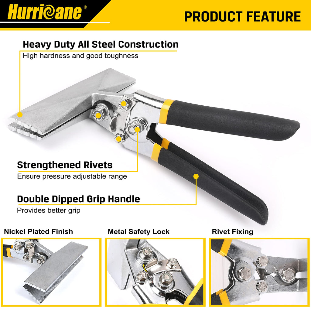 HURRICANE 3inch Sheet Metal Hand Seamer, Heavy Duty Bender for Metal Flattening, Precision Duckbill Pliers and Sheet Metal Tongs, Ideal for HVAC Projects, Ergonomic Straight Flat Smooth Jaw