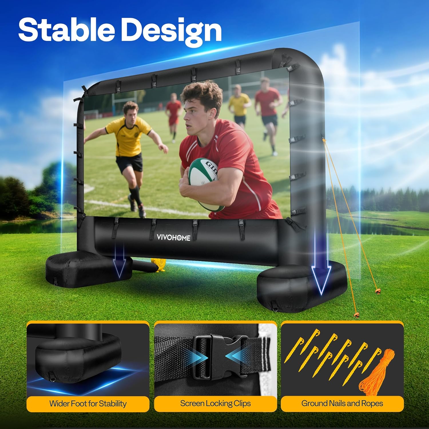 VIVOHOME 15 FT Inflatable Projector Screen for Outside, Blow Up Movie Screen Outdoor Use, Mega Large TV Screen with Carry Bag for Backyard, Tube Leg Support