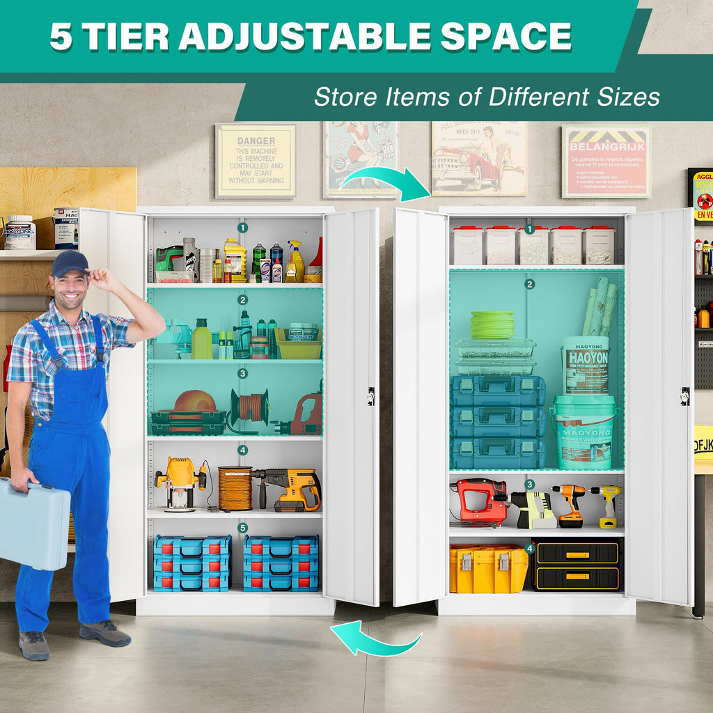SISESOL Wide & Deep Metal Storage Cabinet with Wheels,Tall Rolling Garage Storage Cabinet with Lock,Black Metal Cabinets with Pegboards and Shelves,Tool Locker for Garage,Home,Office,43''Wx 20''Dx71"H
