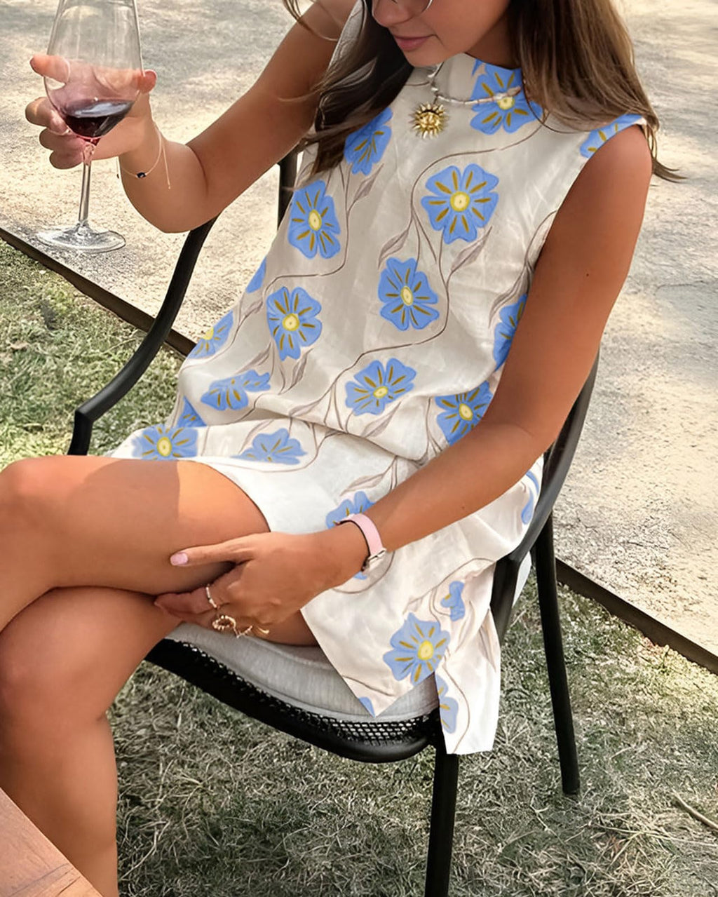 CHARTOU Women 2025 Summer Sleeveless Floral Short Shift Dress Cotton Linen Loose Tank Dress