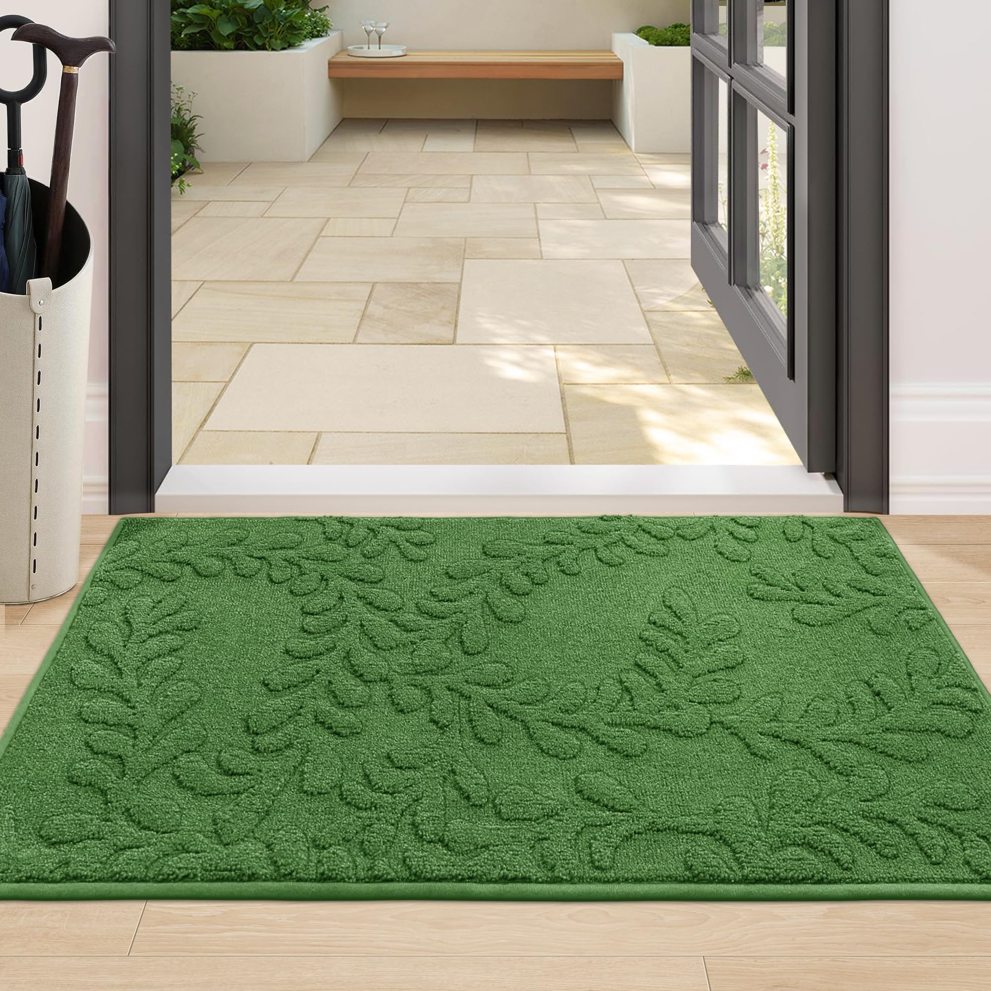 BEQHAUSE Door Mats 20”x32”, Non-Slip TPR Backing Entryway Doormat, Super Absorbent Welcome Mat for Front Door, Mud Shoes & Paws, Washable Entry Rugs, Black