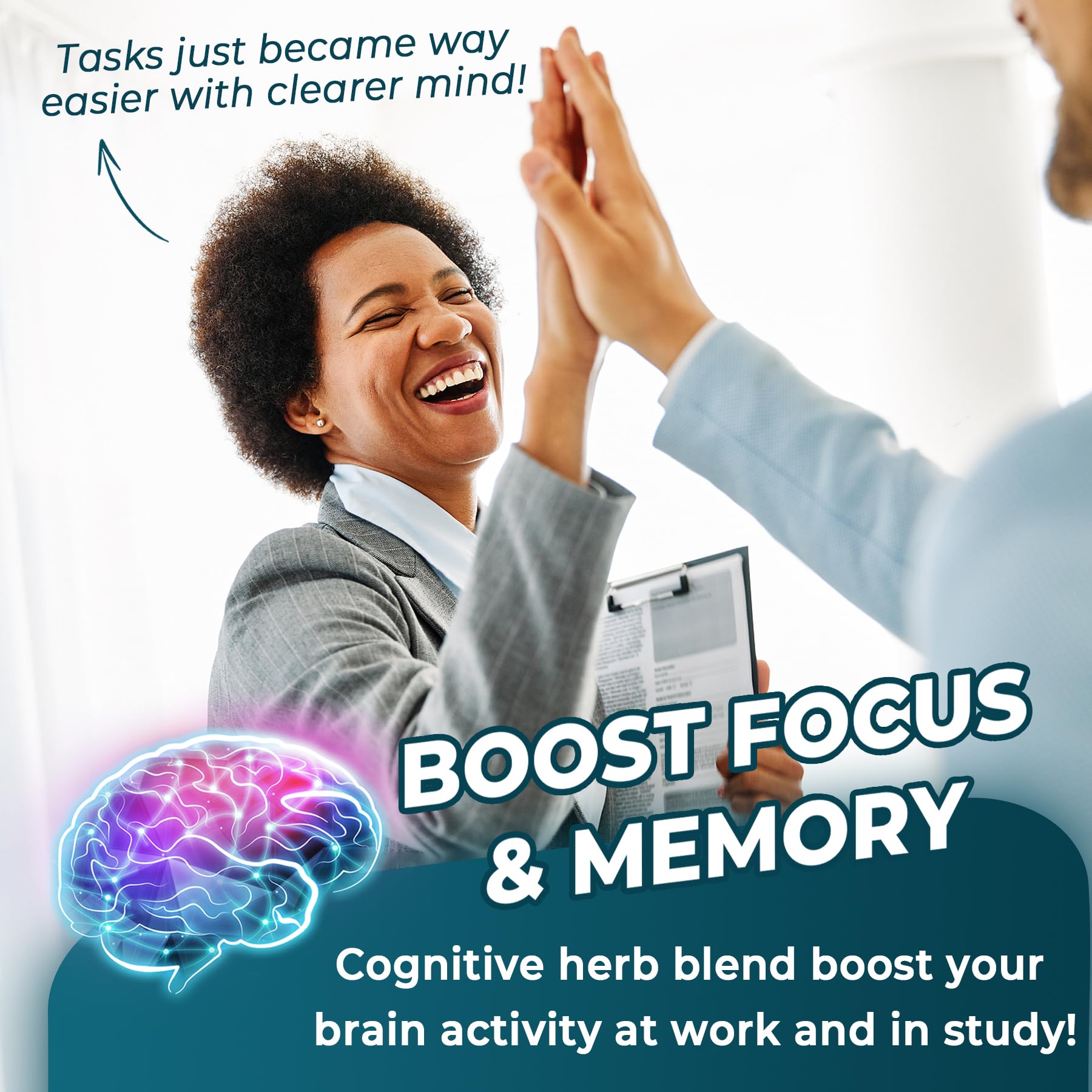 Sugar Free L-Tyrosine Gummies 300mg L-Theanine 200mg Vitamin B6 100mg & B12 500mcg, Brain Health Herbs 300mg w/Ginkgo Biloba, Rhodiola Rosea, Lion's Mane Mushroom for Sustained Focus & Energy, 1Pack
