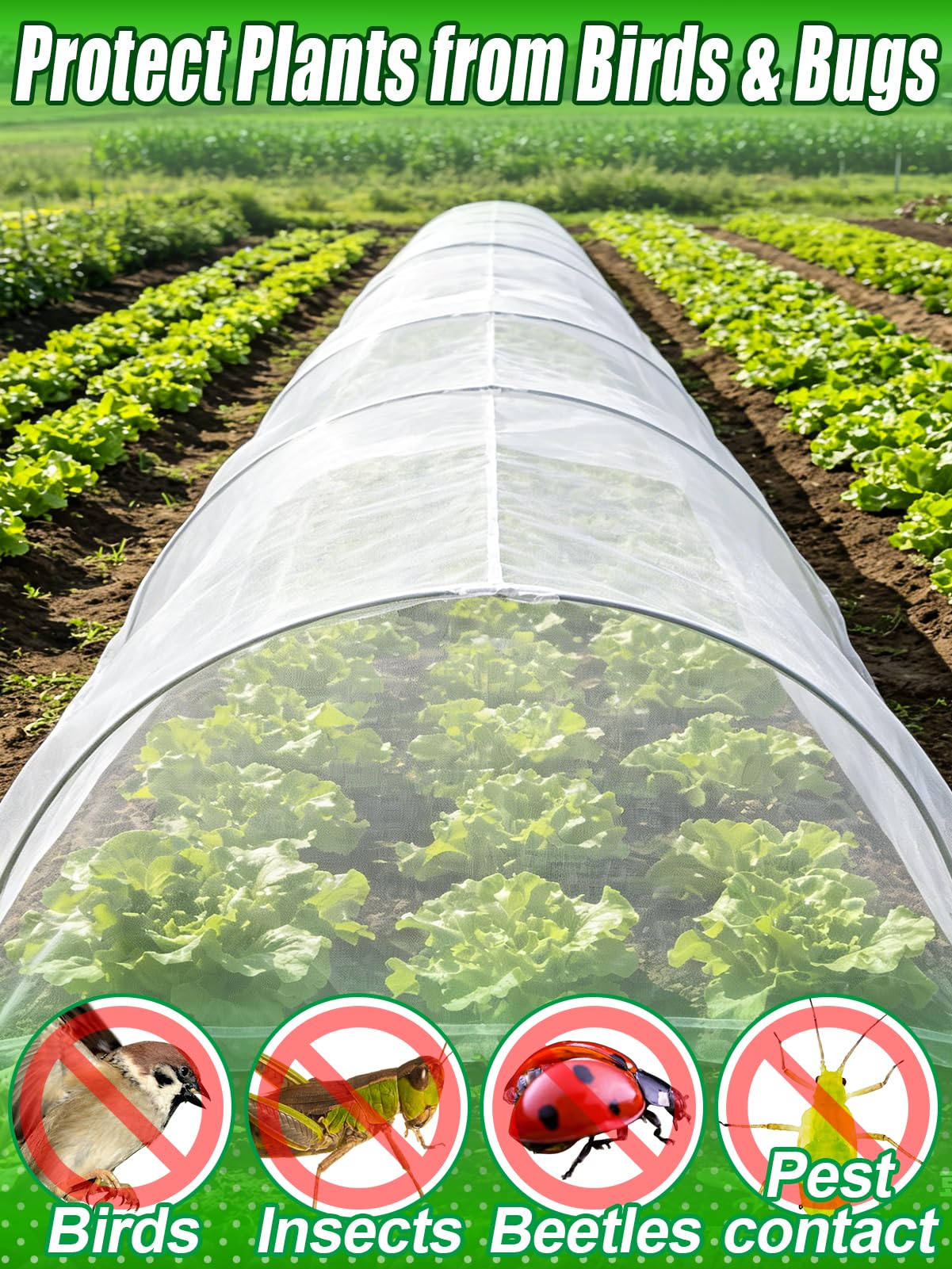 4x10ft Garden Netting - Ultra Fine Mesh Plant Covers to Keep Small Animals Pest Out, Bird Barrier for Protecting Vegetables Fruits Flowers Raised Beds (Without Support Pole)