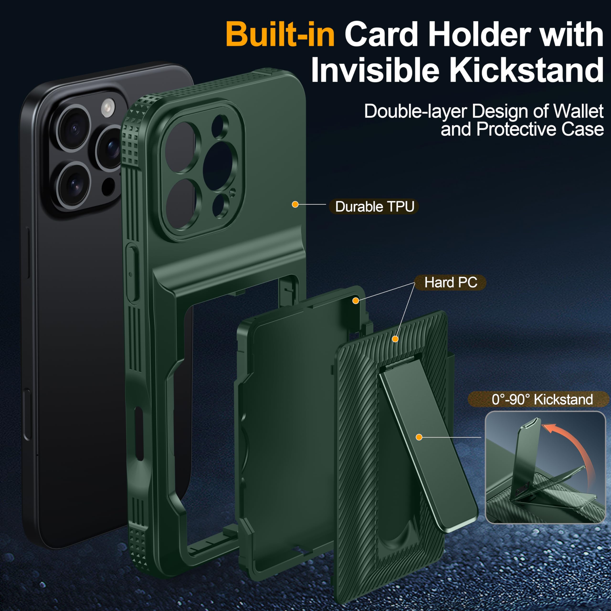 Oneagle Wallet for iPhone 16 Pro Max Case with Card Holder (4-5 Cards) [RFID Blocking] [Privacy Screen Protector] Full Camera Protection & Kickstand, 15FT Shockproof Phone Case for iPhone 16 Pro Max