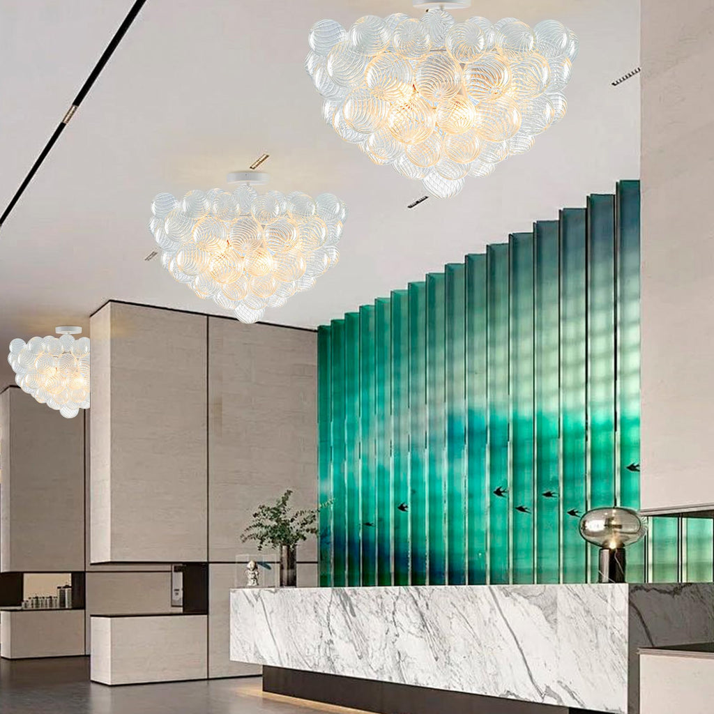 Longree Bubble Glass Ball Chandelier White 20" Dia Pendant Light | Swirled Glass Globe, for Dining Room Kitchen Bathroom Entry Bedroom
