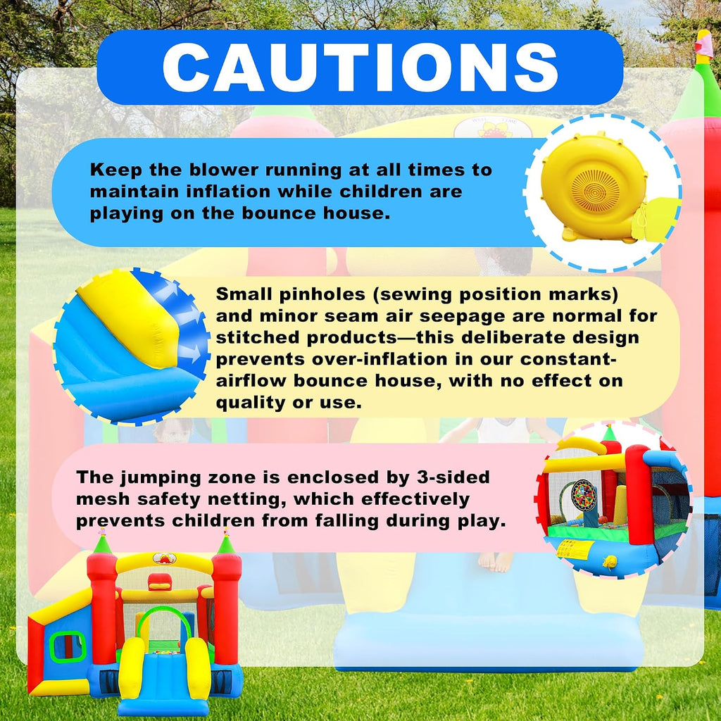 WELLFUNTIME Inflatable Bounce House,Jumping Castle Slide with Blower,Kids Bouncer with Ball Pit
