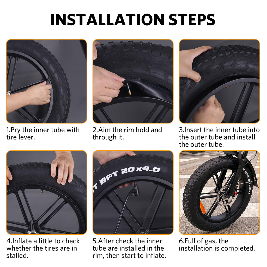 OUXI 20x4.0 Fat Tire Tube, Puncture Resistant Folding MTB Replacement Tire, 20x4.0 Fat Tyre for MTB and Ebikes, All-Terrain Directional Tread Bicycle Tires and Tubes