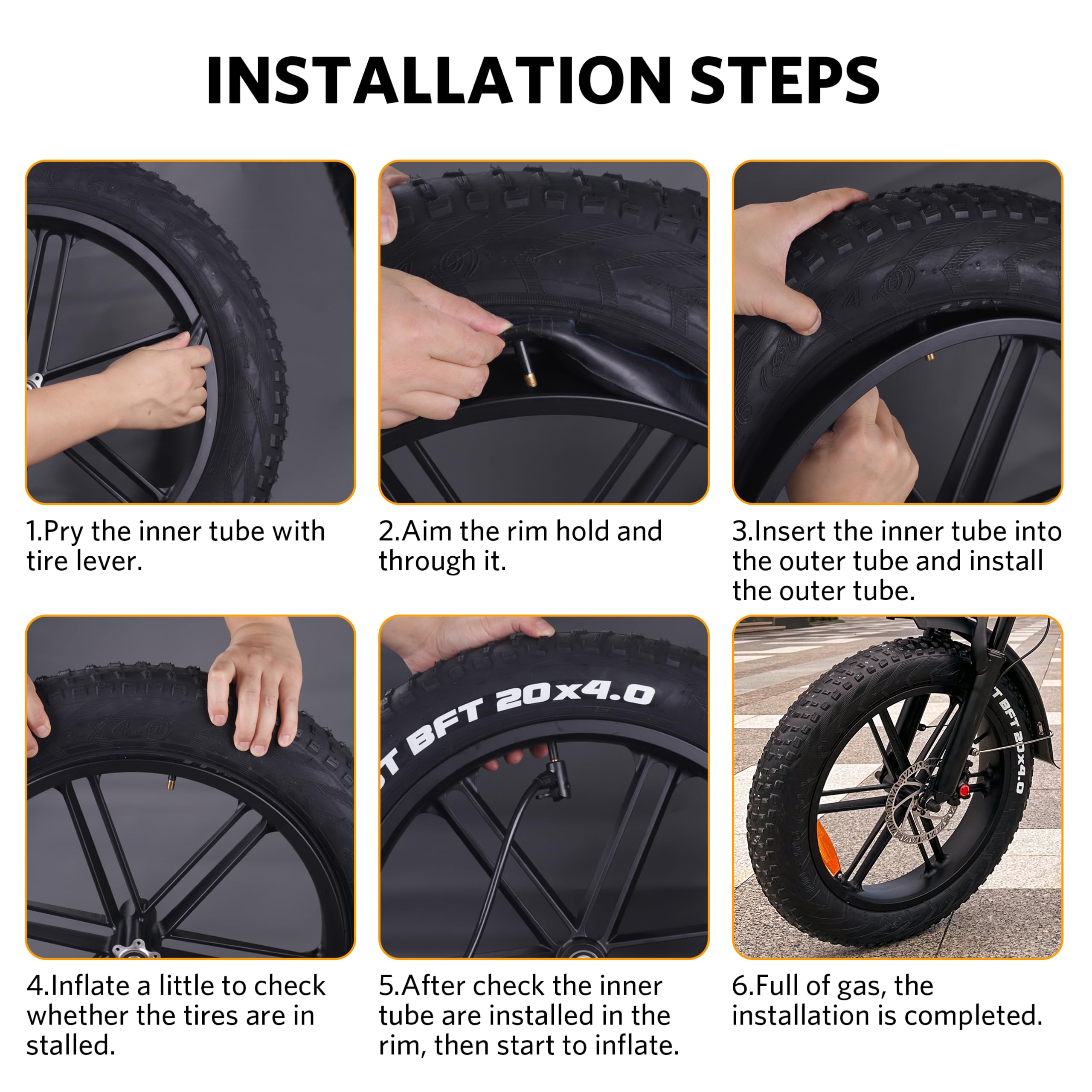 OUXI 20x4.0 Fat Tire Tube, Puncture Resistant Folding MTB Replacement Tire, 20x4.0 Fat Tyre for MTB and Ebikes, All-Terrain Directional Tread Bicycle Tires and Tubes