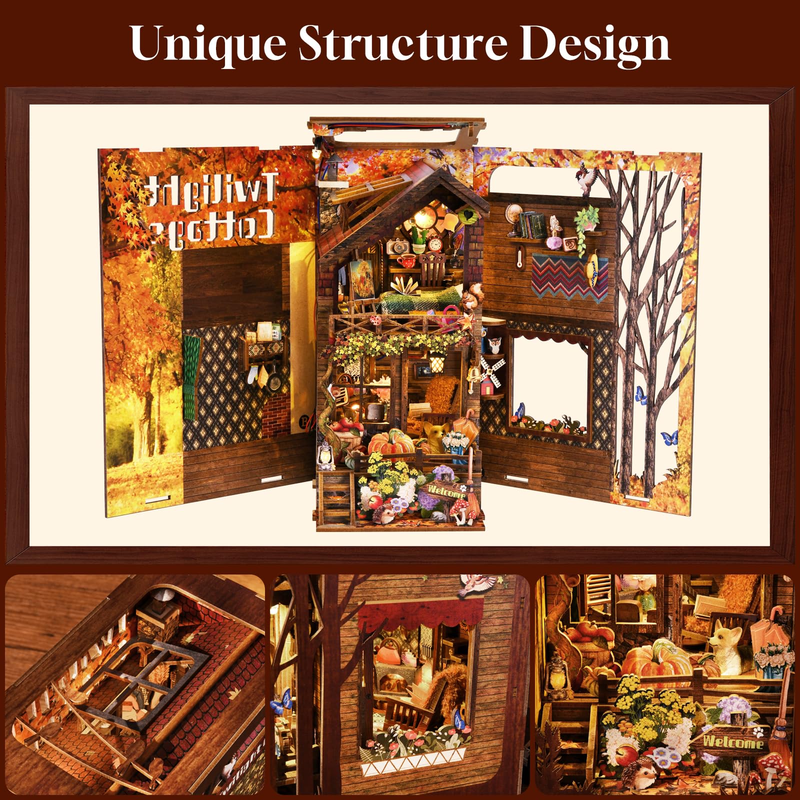 TOYQI DIY Book Nook Kit, Miniature House Dollhouse Kit for Adult and Teens, Book Nook Kits for Adults, Booknook Bookend Alley Model Build, Gifts for Family Friends - Spooky Horror Creepy Haunted House