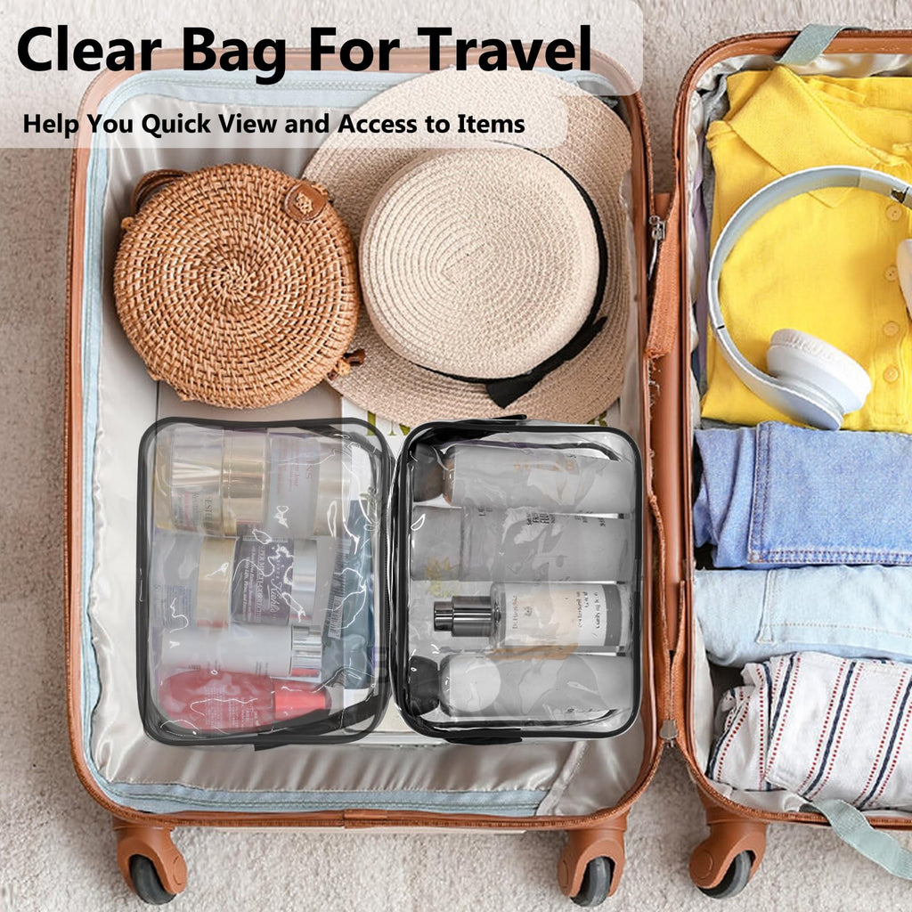Lermende 2pcs Clear Toiletry Bag TSA Approved Travel Bag,Carry On for Travel,Airport Airline Accessories Compliant Bag,Quart Sized Makeup Cosmetic bag Women Men (Black, 2 Pack)