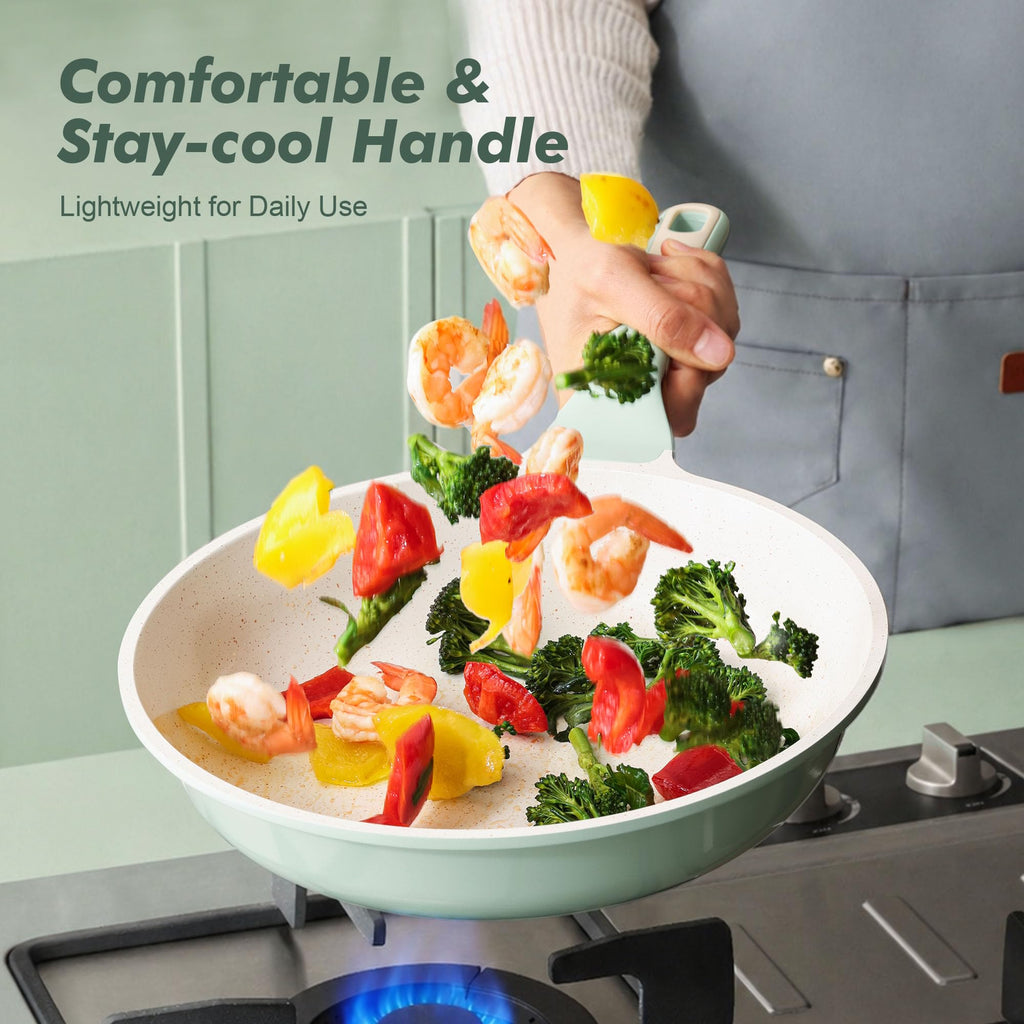 SENSARTE Nonstick Ceramic Frying Pan 8-Inch, Healthy Non Toxic Skillet, Induction Compatible Omelet Pan with Heat Resistant Handle, PFAS-Free, Cream White