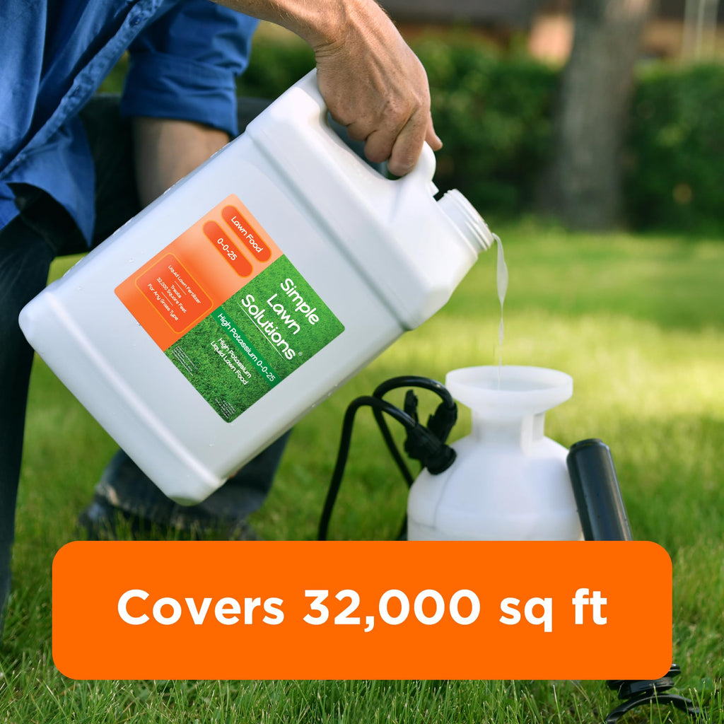 Simple Lawn Solutions - High Potassium Lawn Food Liquid Fertilizer 0-0-25 - Concentrated Spray - Turf Grass Vigor and Plant Hardiness - Summer and Fall - Any Grass Type (1 Gallon)