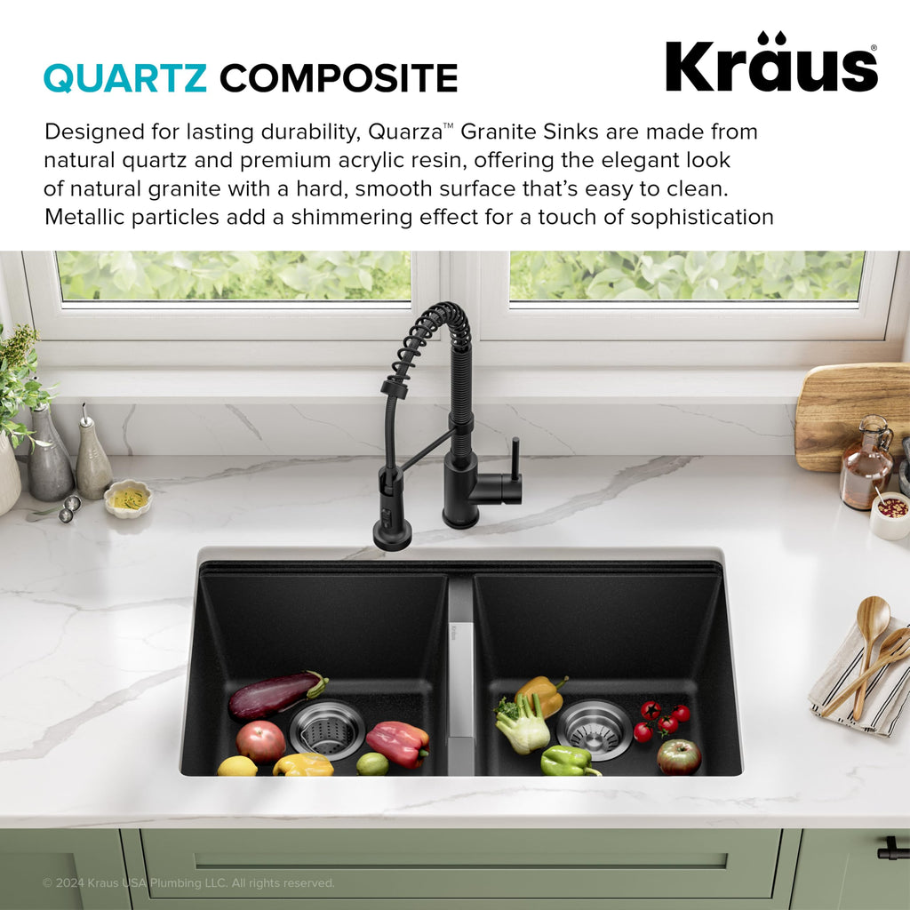 KRAUS Quarza 31-inch Undermount Single Bowl Granite Kitchen Sink in Black Onyx, KGU-413B