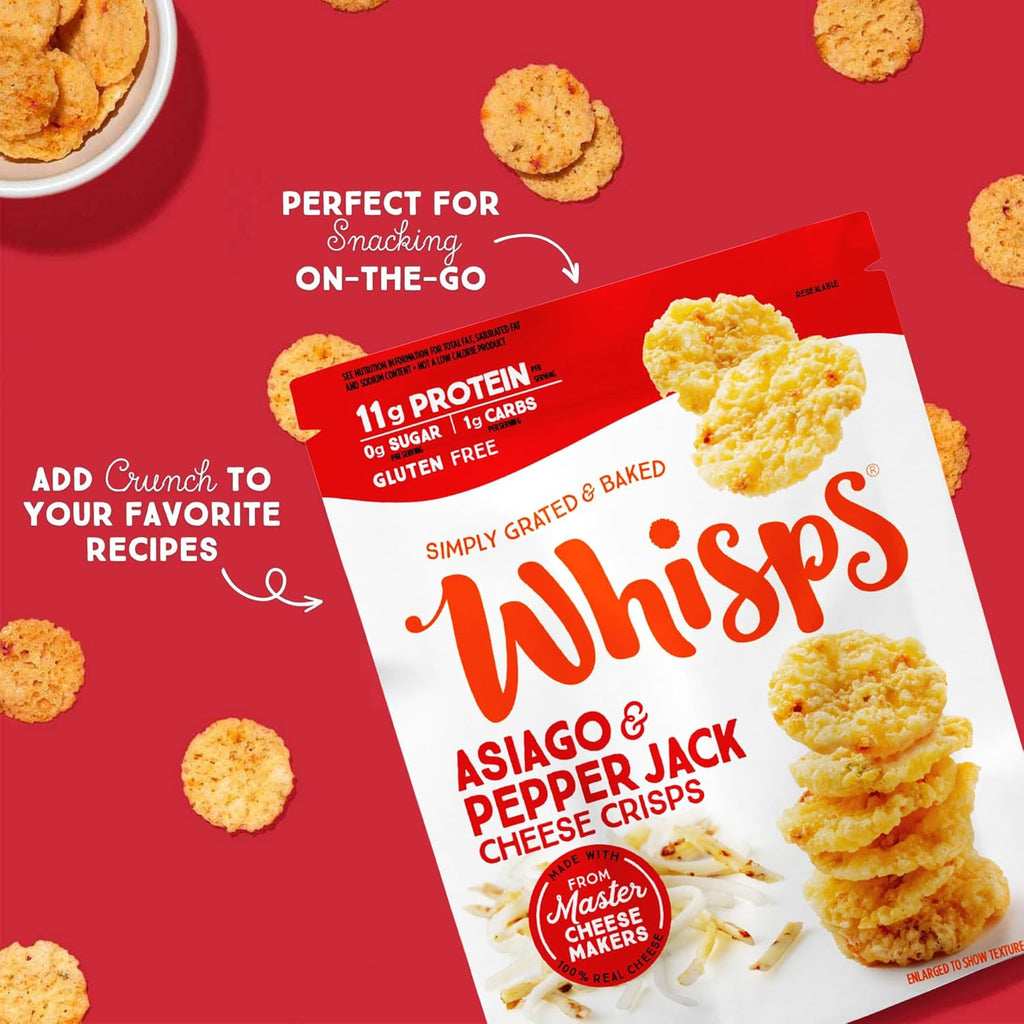 Whisps Cheese Crisps Variety Pack | Protein Chips | Healthy Snacks | Protein Snacks, Gluten Free, High Protein, Low Carb Keto Food | Parmesan, Cheddar Cheese, Asiago, Pepper Jack (2.12 Oz, 6 Pack)