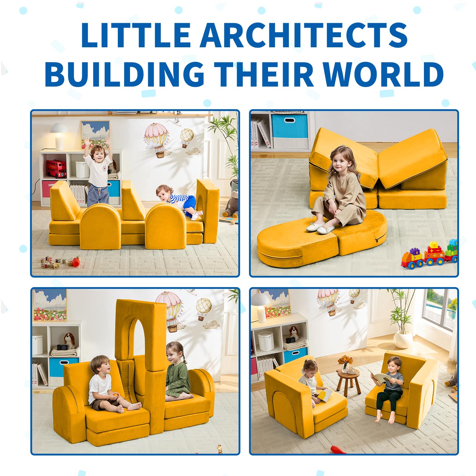 wanan Kids Couch 10PCS, Modular Kids Play Couch for Playroom Bedroom, 10 in 1 Multifunctional Kid Sofa for Playing, Creativing, Sleeping, Indoor Toddler Couches for Boys and Girls(Dark Grey)