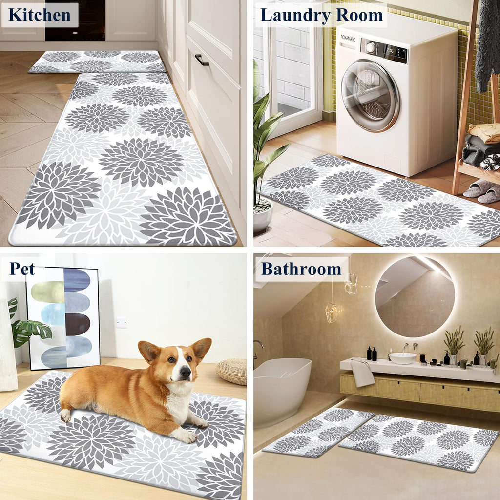 HEBE Anti Fatigue Kitchen Rugs Sets of 2, Non Slip Kitchen Mats for Floor, Waterproof Cushioned Comfort Standing Carpet for Kitchen Sink, Home Office, Laundry Room