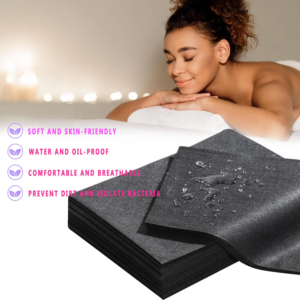 Disposable Bed Sheets 100 Pcs 31" x 71" Massage Table Sheets Non Woven Fabric SPA Bed Cover Breathable for Massage Beauty Tattoos（Black）