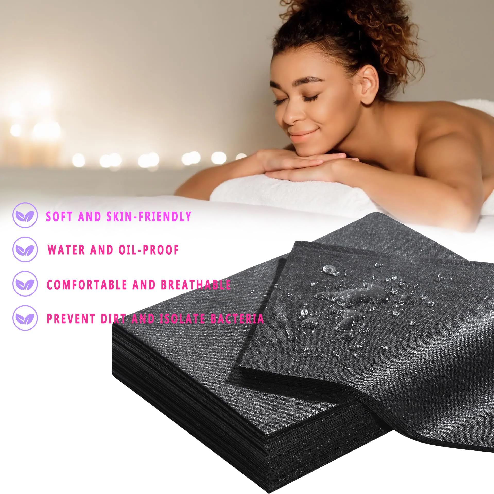 Disposable Bed Sheets 100 Pcs 31" x 71" Massage Table Sheets Non Woven Fabric SPA Bed Cover Breathable for Massage Beauty Tattoos（Black）